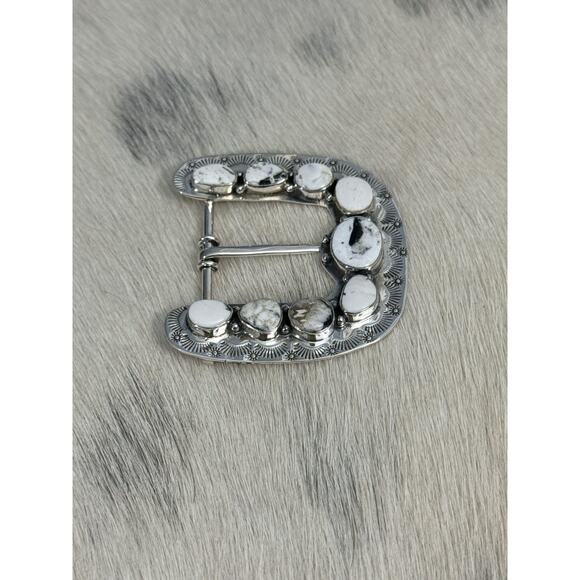 Native American Sterling Silver White Buffalo Belt Buckle Statement Hand Stamped main image 6